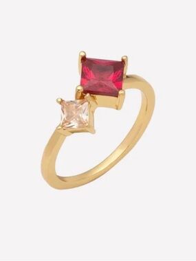 Gold Stone Ring - Pink and Red